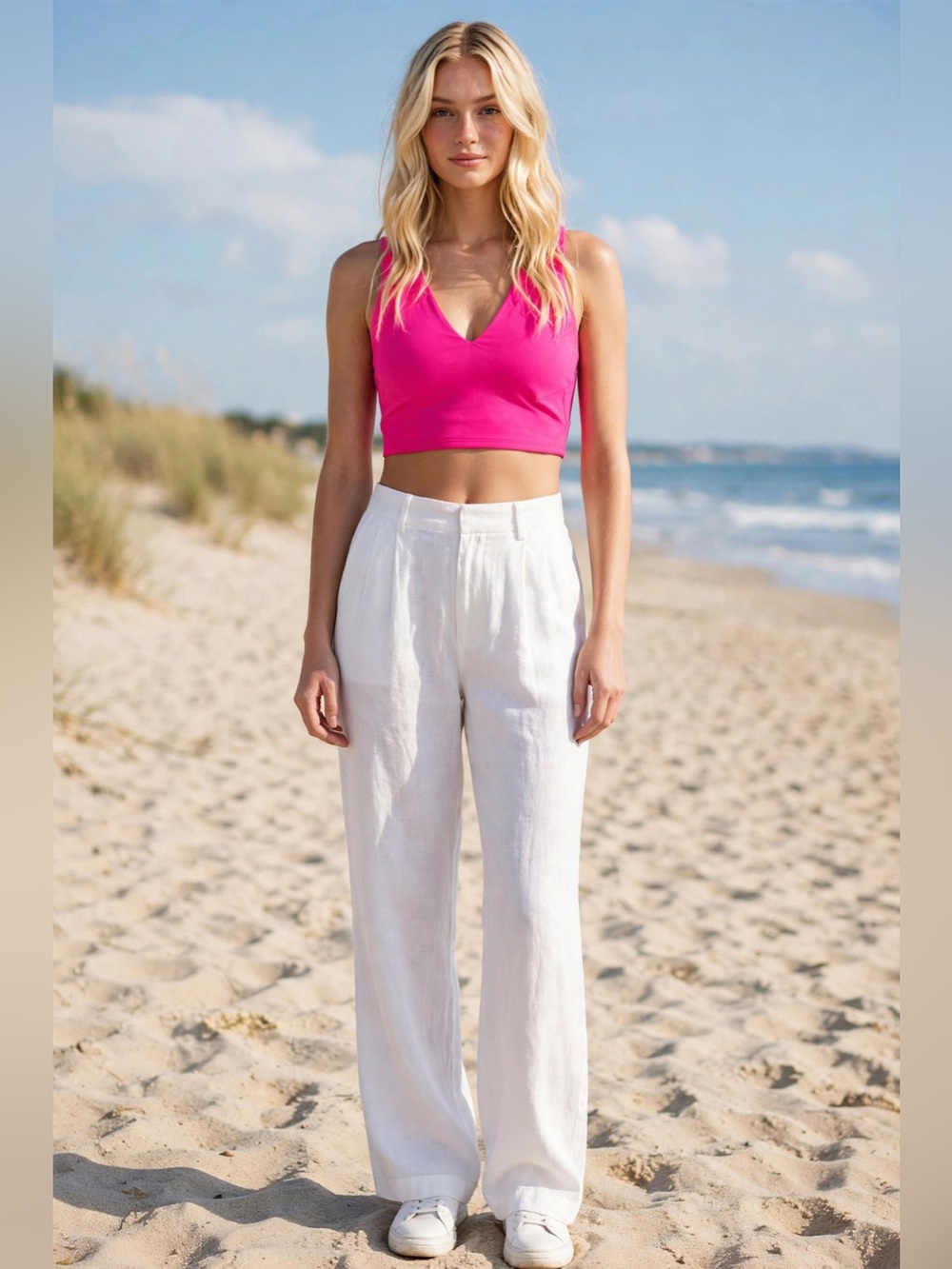 Free People NWOT V-Neck Crop Top Hot Pink Size M
